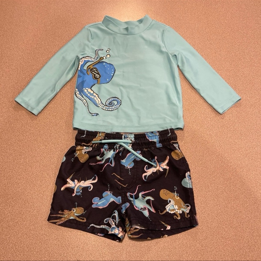 Carters Kids Swim Set with Octopus Design - Blue and Black 12 months